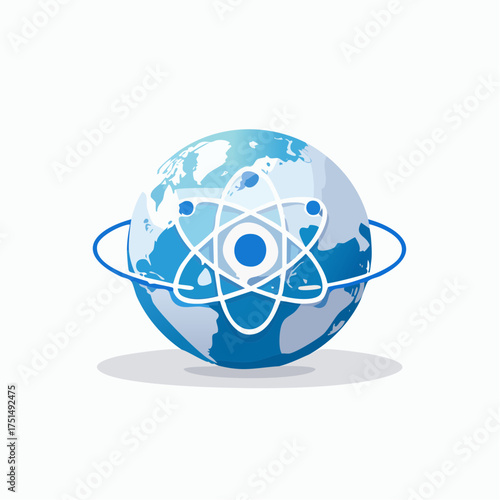 Global science: representing the Earth with an atom, symbolizing global research