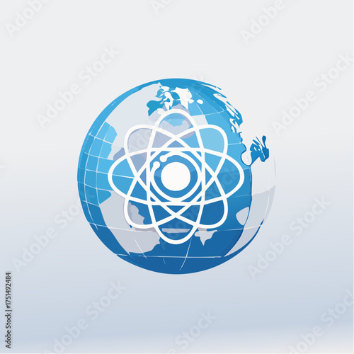 Global science and technology innovation represented by an atom on earth