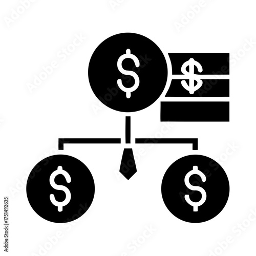 Money flow diagram with dollar signs and tie element