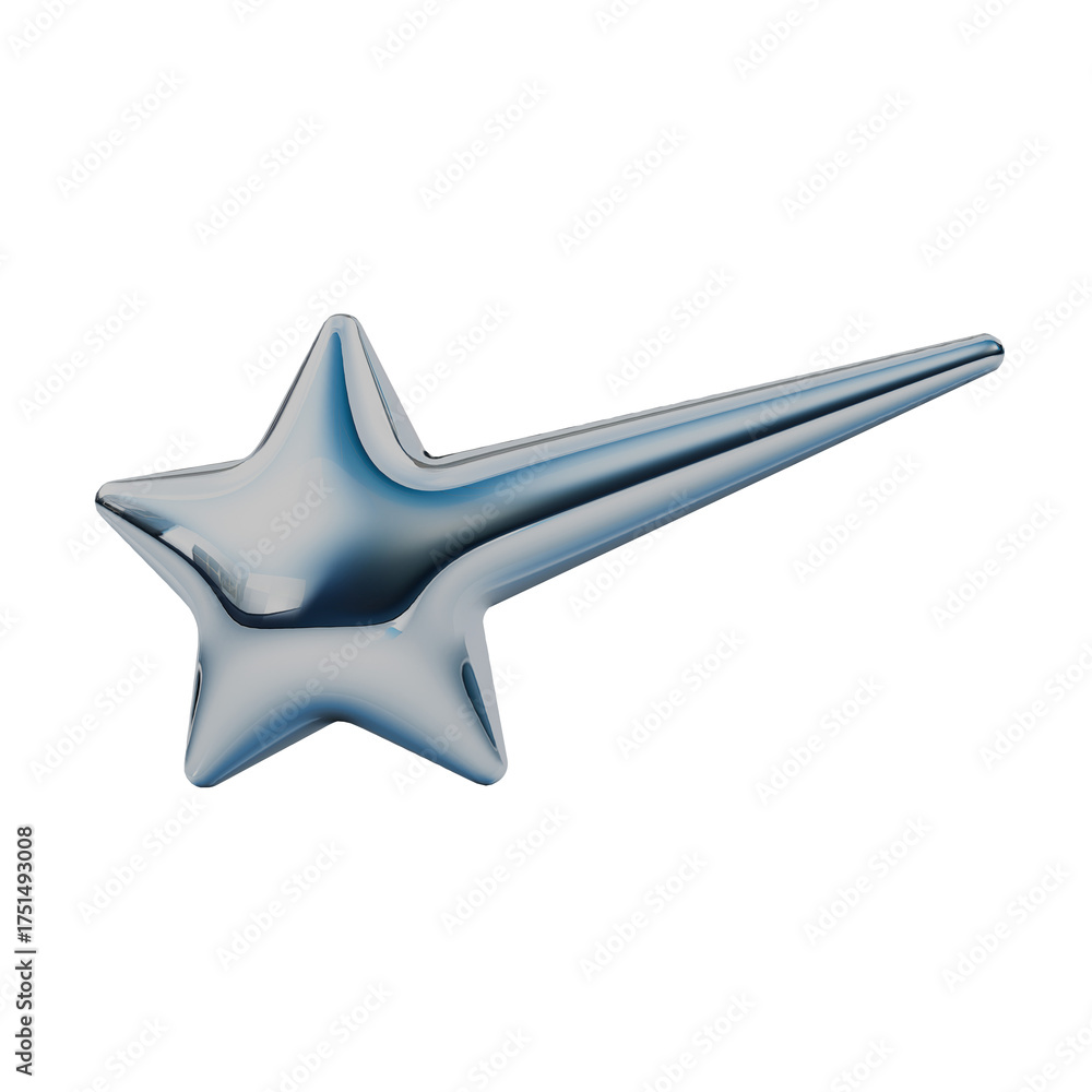 Obraz premium シンプルな流れ星のメタリック3Dアイコン。Y2Kスタイルのあしらいスタンプイラスト