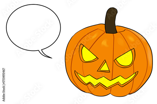 透明背景のハロウィンジャックオーランタンとかぼちゃのベクターアート。発光する怖い顔と吹き出しが特徴のシンプルなデザイン素材｜ハロウィン,かぼちゃ,ジャックオーランタン,吹き出し