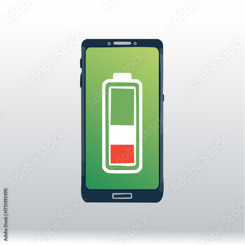 Low Battery Notification on Smartphone with Green Background and Energy Icon