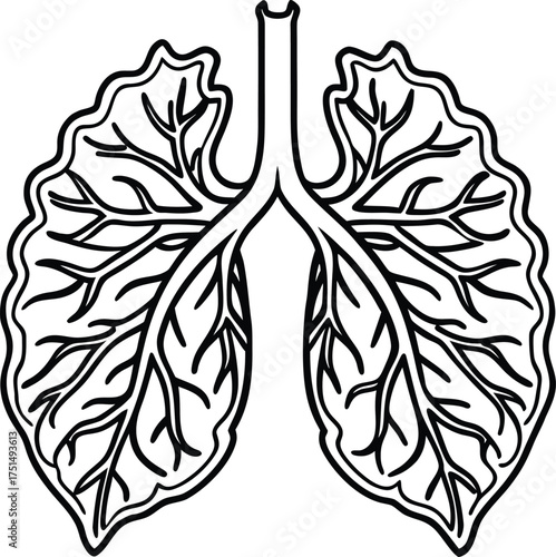 Artistic rendering of human lungs branching structure medical symbol outline image