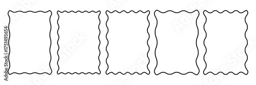 Zig zag wavy edge rectangle frame or border shapes set. Rectangular shapes with wiggly borders. Picture or photo frames, empty text boxes, tags, labels. Vector graphic illustration.