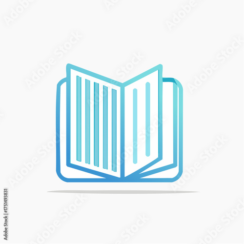 Minimalist Book Icon: Open Book Symbol Design with Gradient Blue Outline Illustration