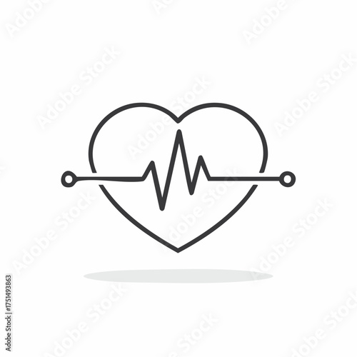 Minimalist heart rate vector illustration on white background for medical design
