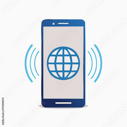Modern mobile phone with global network icon symbolizing global connectivity