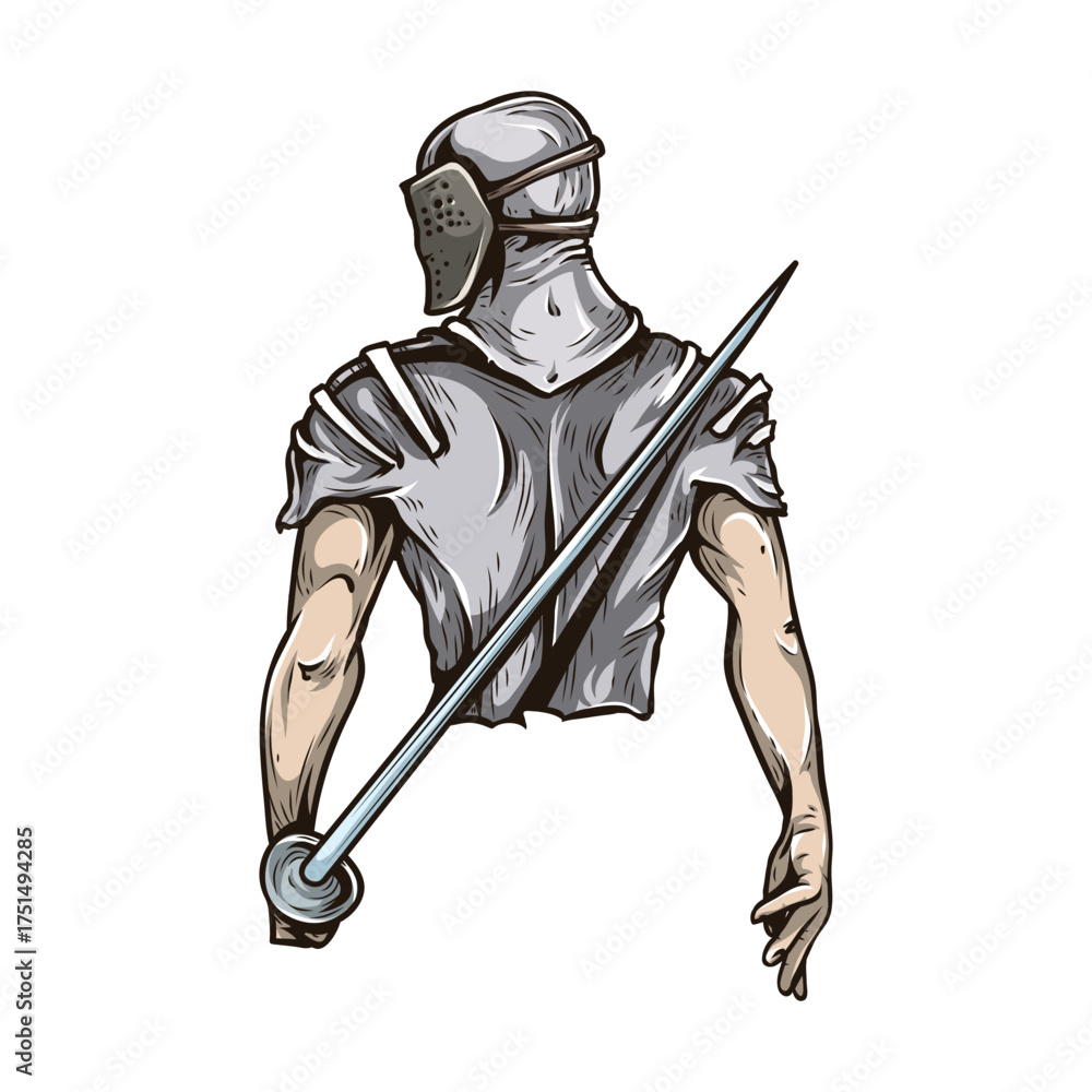 Fototapeta premium Sword-Wielding Warrior: A resilient knight, fully armored and armed with a gleaming sword, stands prepared for battle, embodying valor, strength, and the spirit of medieval combat.