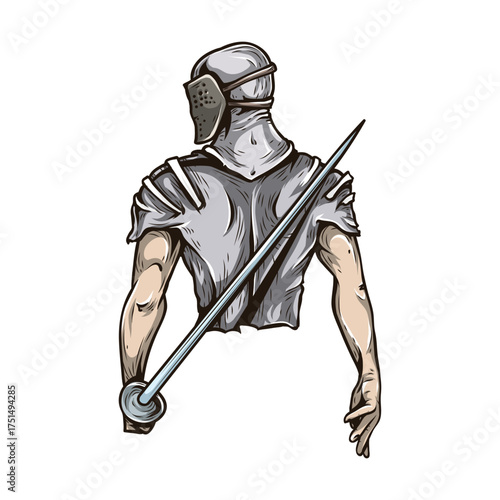 Sword-Wielding Warrior: A resilient knight, fully armored and armed with a gleaming sword, stands prepared for battle, embodying valor, strength, and the spirit of medieval combat.