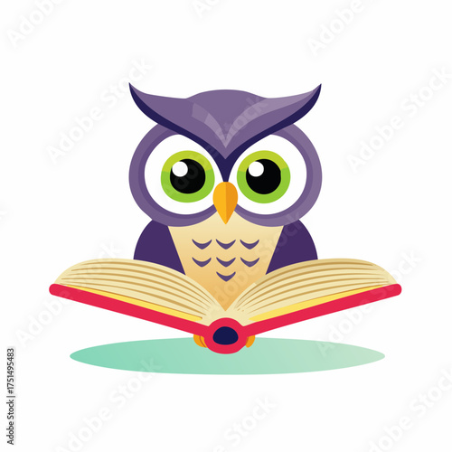 Wise owl reading a book illustration representing education and knowledge concept