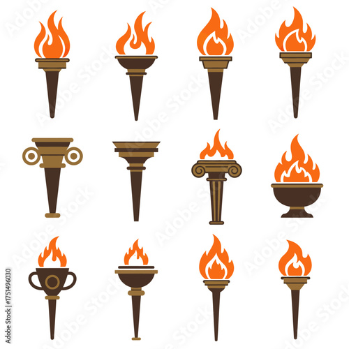 Torch icon set. design set that can represent leadership, energy, and eternal flame themes for logos, awards, or educational institutions.
