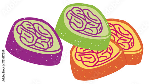 Colorful gummy candy fruit slices vector illustration sweet dessert confectionery food graphic design treat