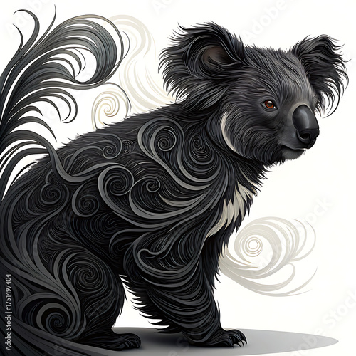 Wallpaper Mural Black koala with intricate swirling fur patterns and smoke accents isolated on a transparent background Torontodigital.ca