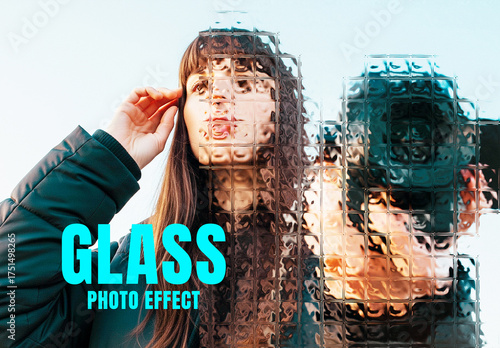 Transparent Frosted Distortion Glass Photo Effect Mockup