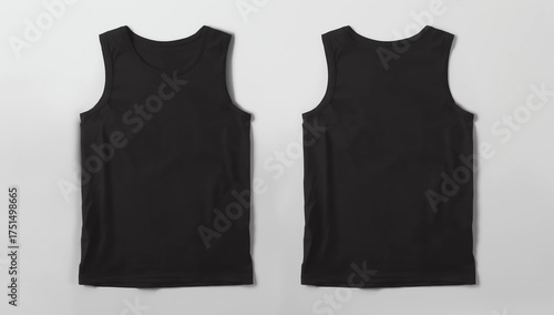 Blank muscle tank top color black front and back view on white background