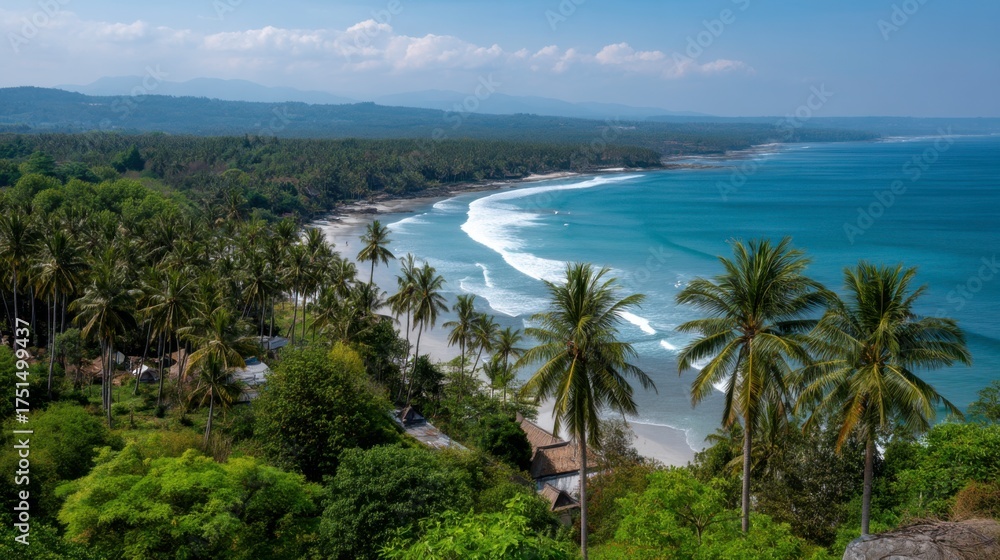Naklejka premium Tropical beach adventure bali travel photography coastal paradise aerial view nature's serenity