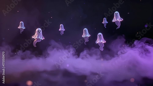 Animated Ghosts Floating Through Purple Fog Background