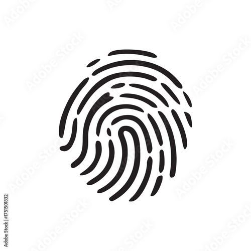 Black and white fingerprint graphic with intricate swirling patterns on a white background