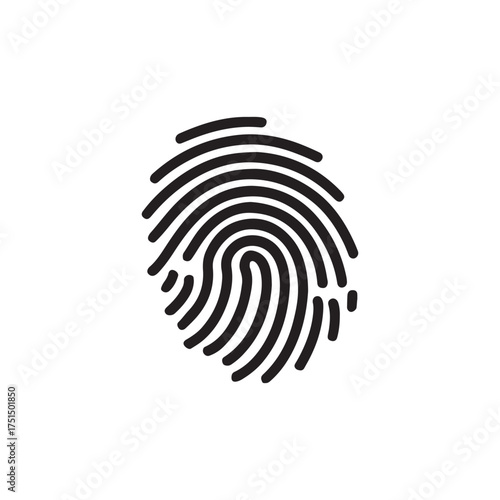 Black fingerprint graphic on a clean white background representing identity
