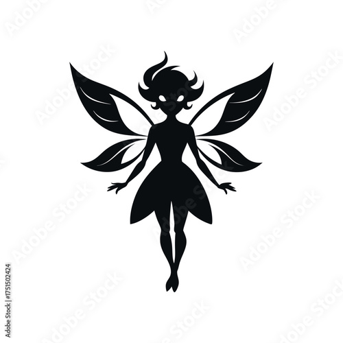 Elegant silhouette of a fairy with delicate leaf shaped wings