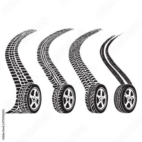 Traces of car, motorcycle tread. Car wheels on disks. vector