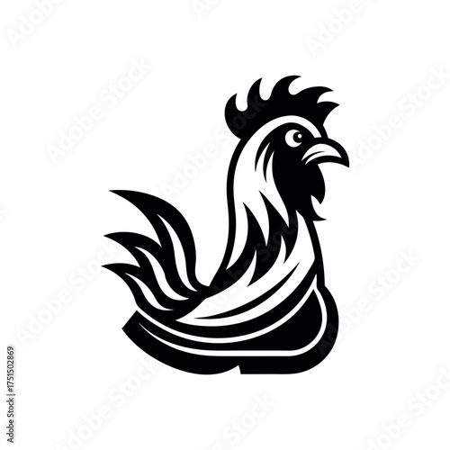 Stylized black and white rooster silhouette with bold lines