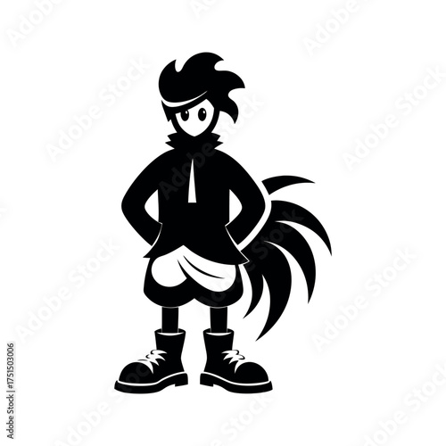 Stylized silhouette of a character with a fluffy tail and spiky hair