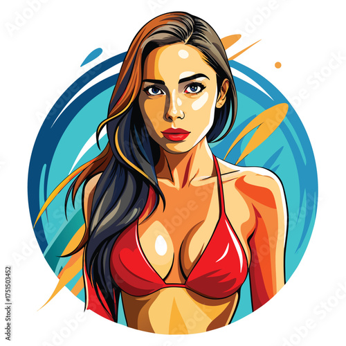 Attractive Young Woman in Red Bikini Vector Image Vector Illustration
