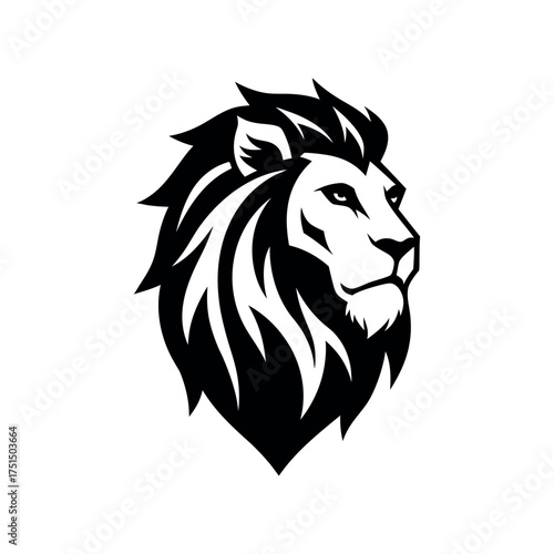 Bold black and white lion head emblem with stylized mane