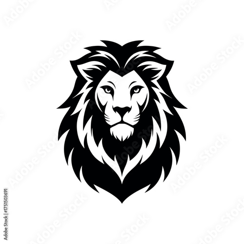 Bold black and white lion head emblem with fierce expression