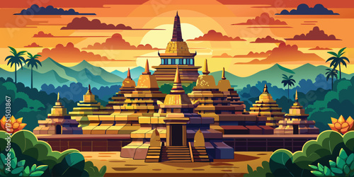Borobudur Temple Indonesia Vector Image Vector Illustration