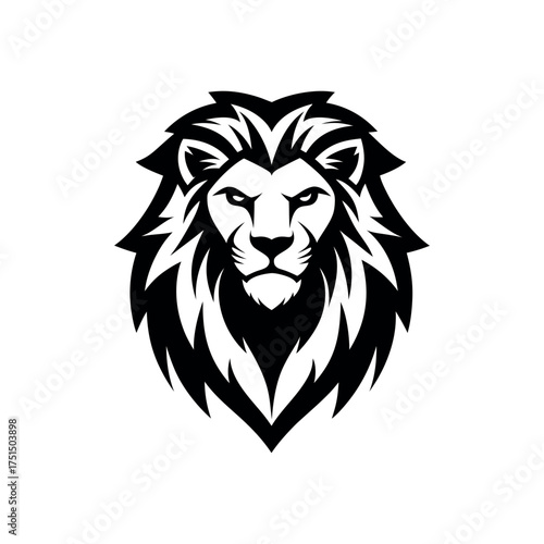 Bold black and white stylized lion head emblem with fierce expression