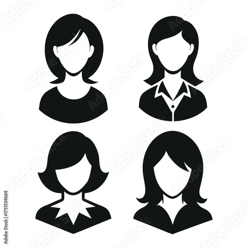 Four silhouette icons representing diverse professional women s hairstyles