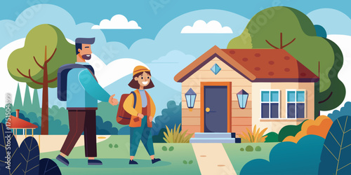 Coming home concept warm family reunion abstract vector illustration