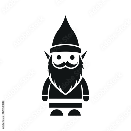 Stylized silhouette of a friendly gnome with a pointed hat and beard