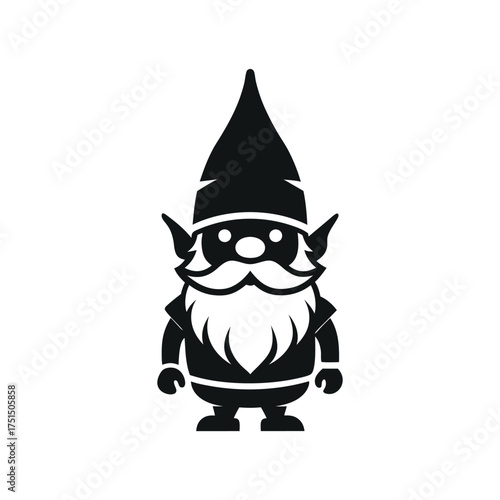 Stylized black silhouette of a cute gnome with a pointed hat