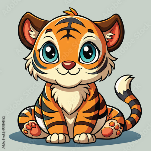 Cute tiger cub sitting shy expression wildlife vector design