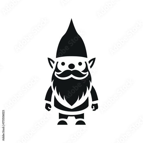 Whimsical black silhouette of a bearded gnome with a pointed hat