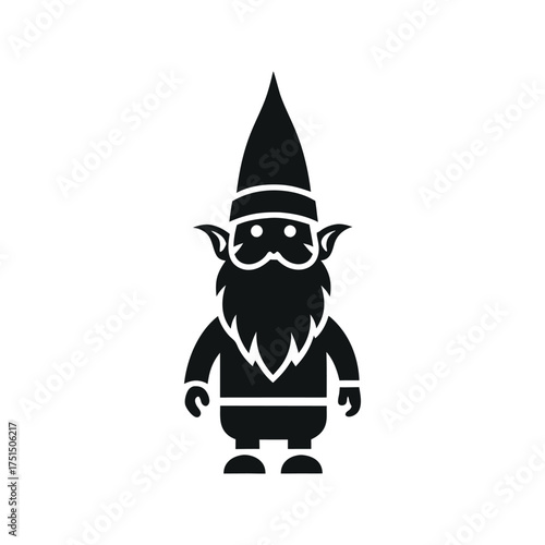 Stylized black silhouette of a friendly gnome with a long beard