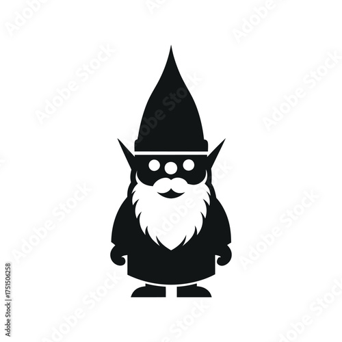 Stylized black silhouette of a gnome with a pointed hat and beard