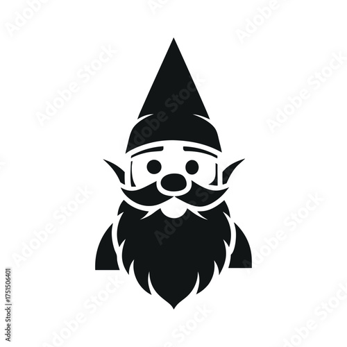Black and white silhouette of a friendly garden gnome with a tall hat