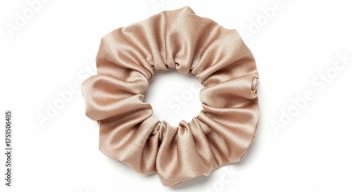 Silk scrunchie: This picture-perfect shot captures a single, elegant silk scrunchie, exhibiting its luxurious texture and subtle sheen. The details are crisp and the focus is sharp.