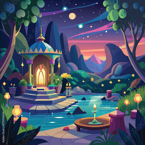 Enchanted evening fantasy background glowing lights vector design