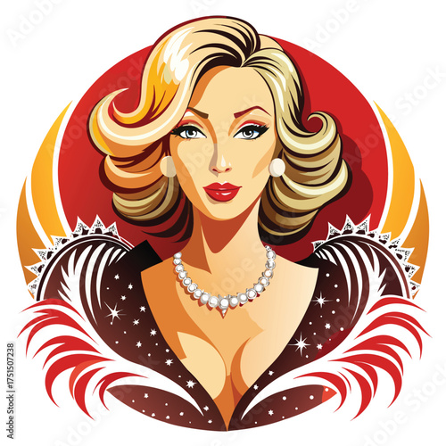 Glamorous woman silhouette posing confidently with elegant hairstyle on white background Vector Illustration