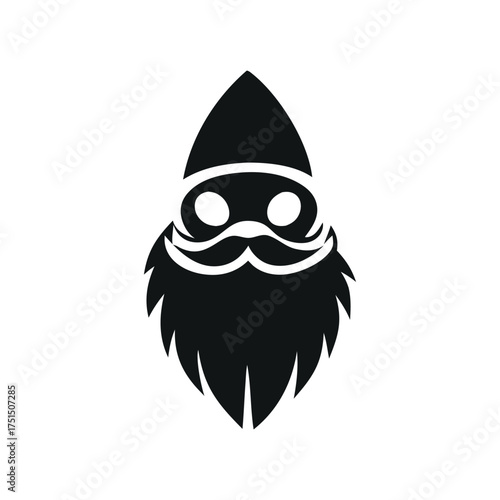 Stylized black silhouette of a gnome s face with a pointed hat