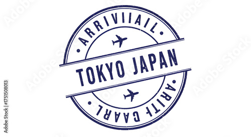 Stylized Tokyo Japan ARRIVIALL passport stamp with airplane icon for travel design isolated PNG with Transparent Background