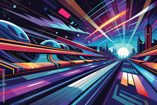 Light speed trails abstract motion background representing futuristic technology Vector Illustration