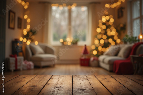 Empty, defocuded christmas room background with copy space. 3d rendering.