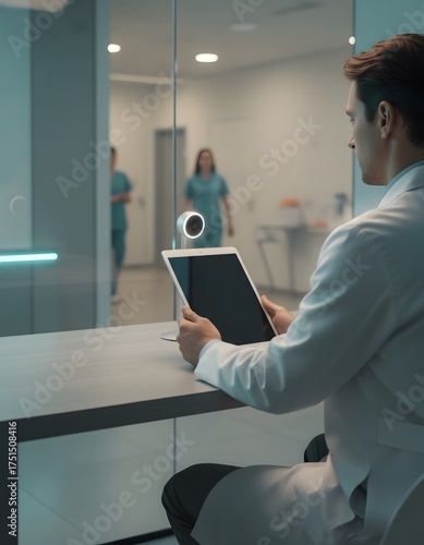 Telehealth Consultation Medical Office Digital Interaction Clean Space Professional Perspective