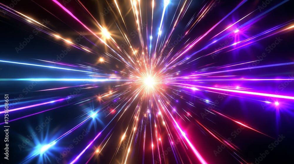 Fototapeta premium Vibrant explosion of colorful light rays emanating from a central point